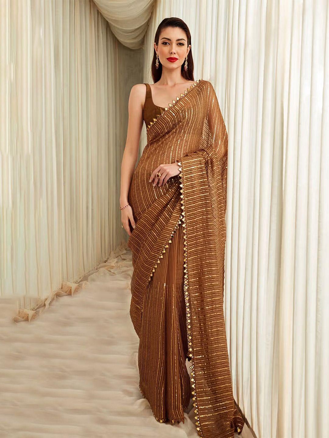 bollyclues embellished sequinned pure georgette saree