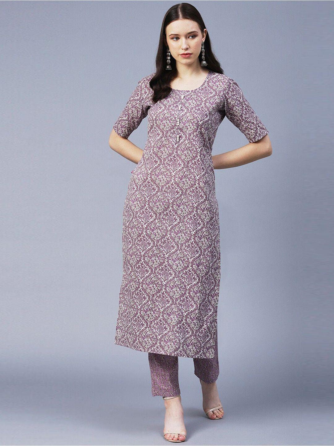 bollyclues floral printed pure cotton kurta with trousers