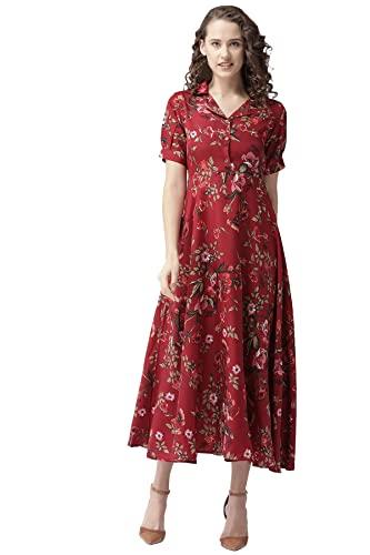 bollyclues women's crepe fit and flare dress (maroon, xl)