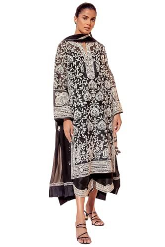 bollyclues women's georgette embroidered readymade salwar suit set(black_heavy) (large)