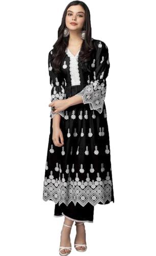 bollyclues women's rayon embroidered readymade elegant salwar suit set(black-ra-01)