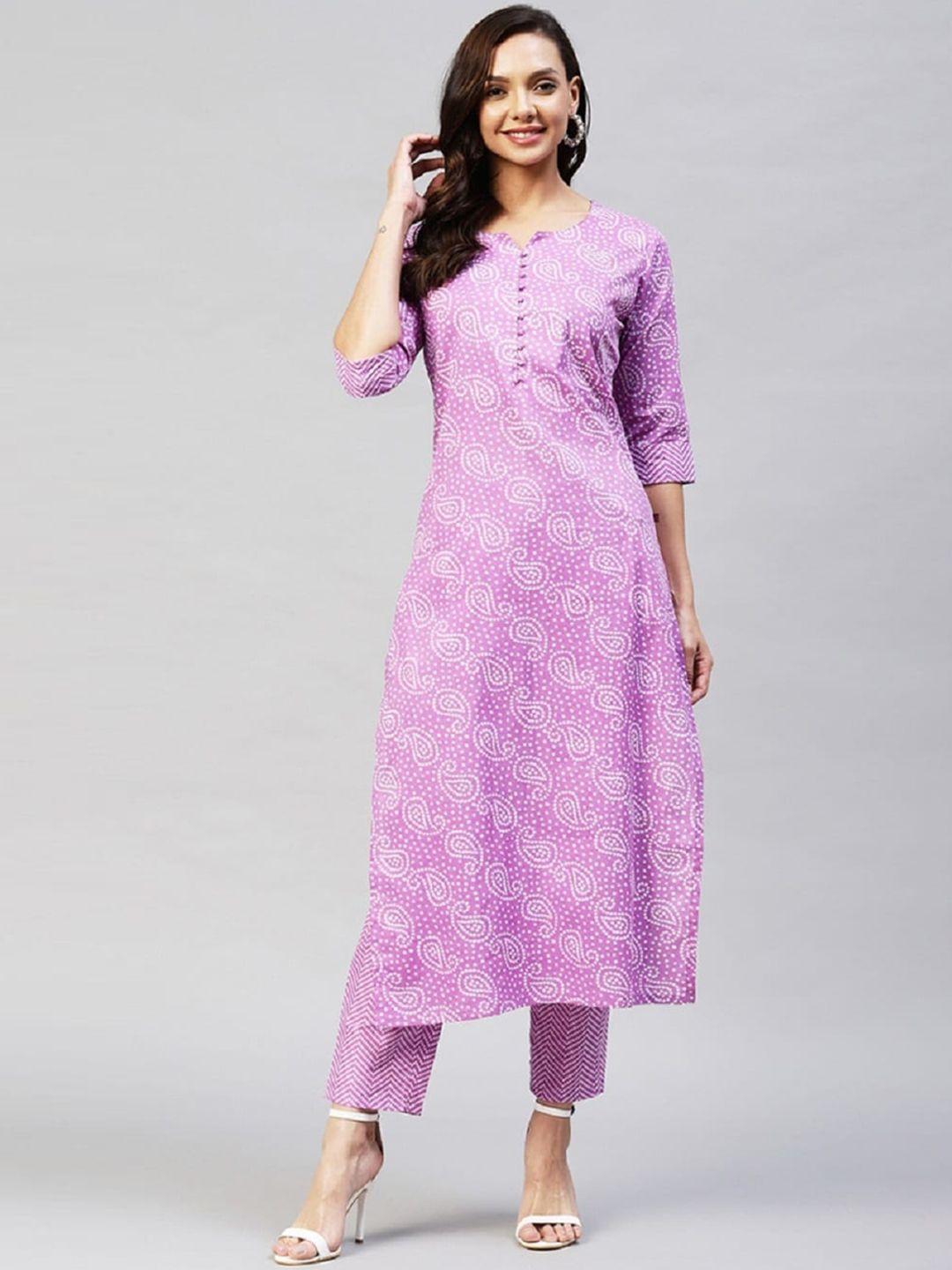 bollyclues women pink paisley printed regular pure cotton kurta with trousers