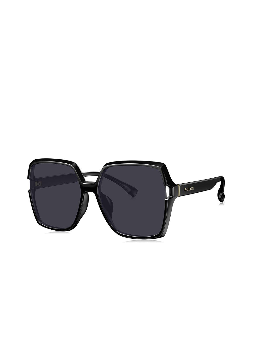 bolon eyewear women black lens & black square sunglasses with polarised lens-bl 5060