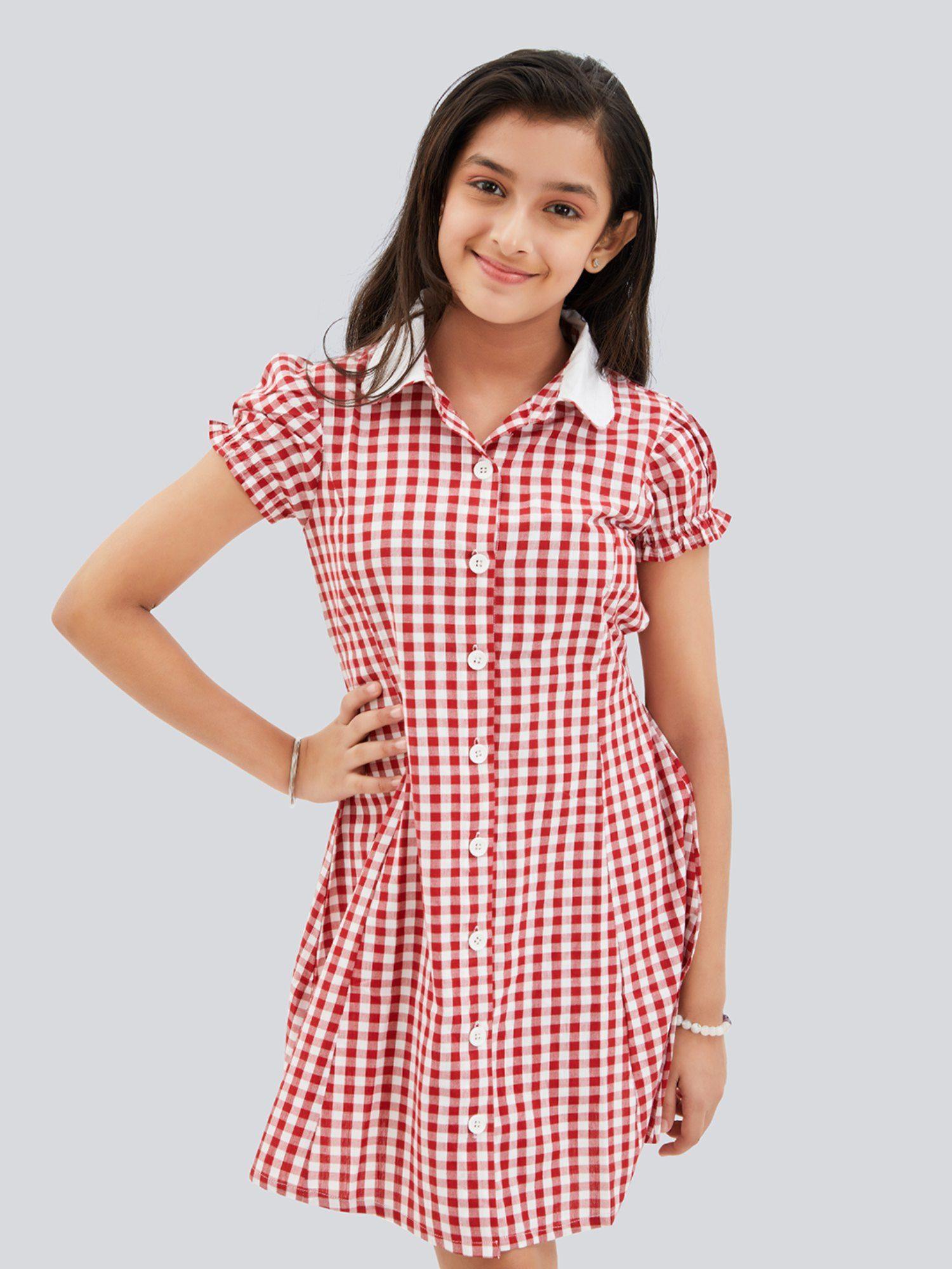 bombay dress with peter pan collar - red and white gingham check