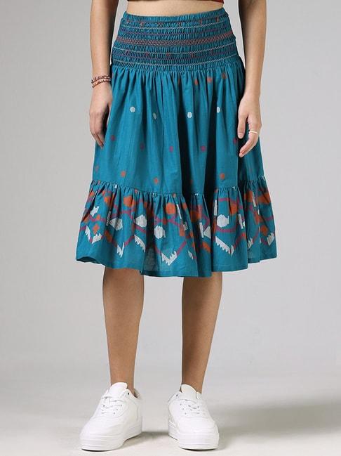 bombay paisley by westside blue printed smocked skirt