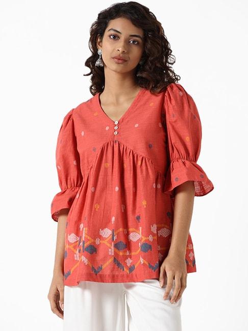 bombay paisley by westside coral printed top