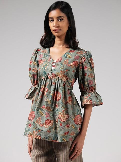 bombay paisley by westside green floral printed top