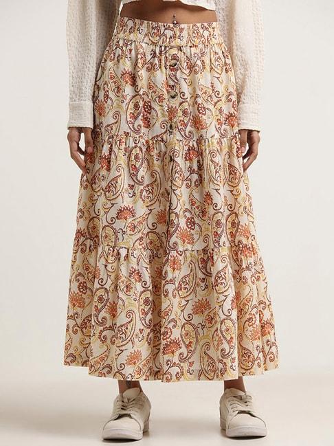 bombay paisley by westside off-white printed buttoned skirt