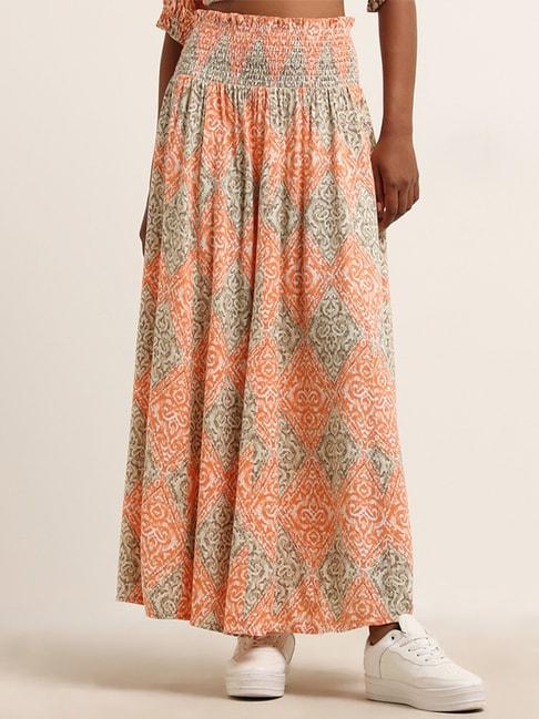 bombay paisley by westside peach printed mid rise skirt