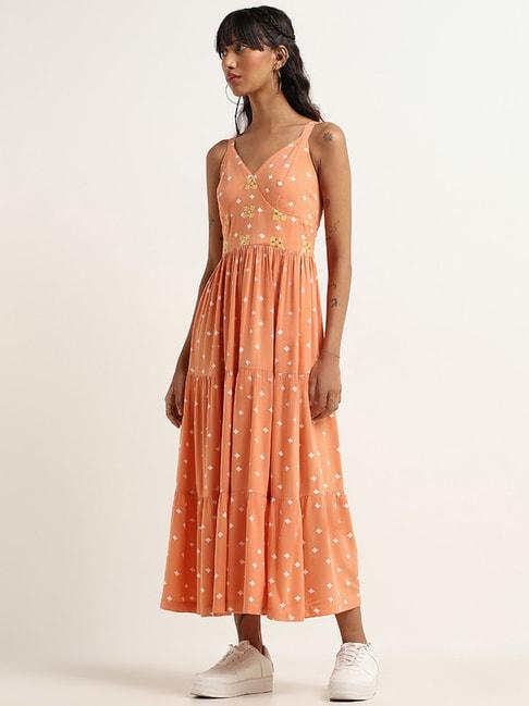 bombay paisley by westside peach printed tiered dress