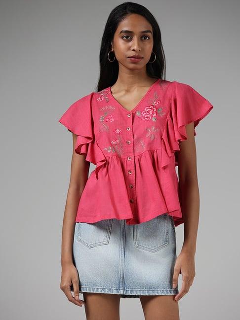 bombay paisley by westside pink floral embroidered top