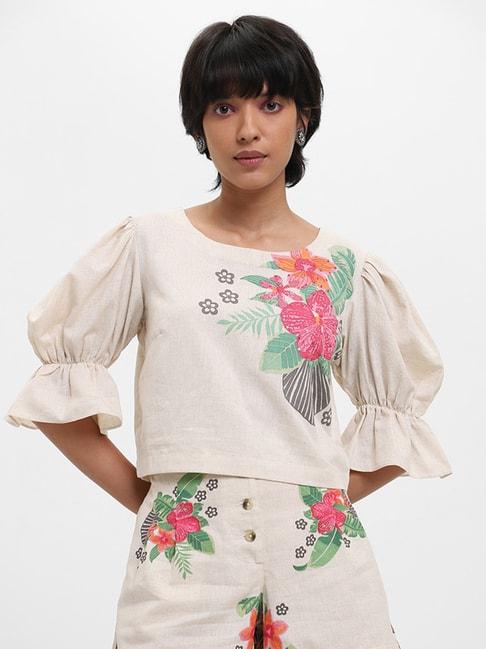bombay paisley by westside printed natural-colored top