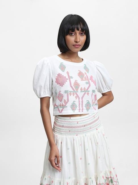 bombay paisley by westside printed off white top