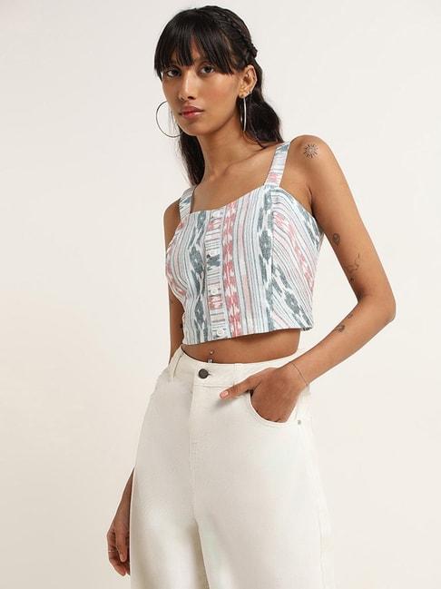 bombay paisley by westside teal printed strappy crop top