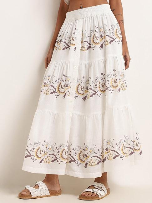 bombay paisley by westside white a-line printed tiered skirt