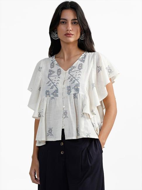 bombay paisley by westside white chambray printed top