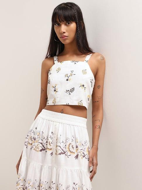 bombay paisley by westside white floral embroidered crop top