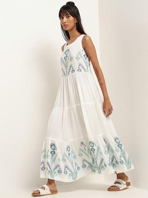 bombay paisley by westside white ikkat print tiered dress