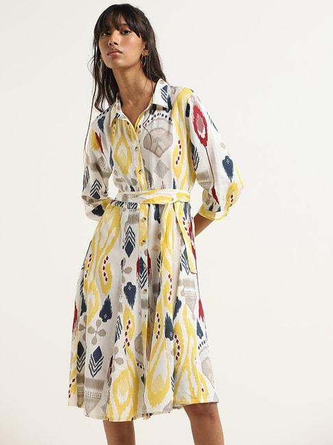 bombay paisley by westside white printed dress with belt