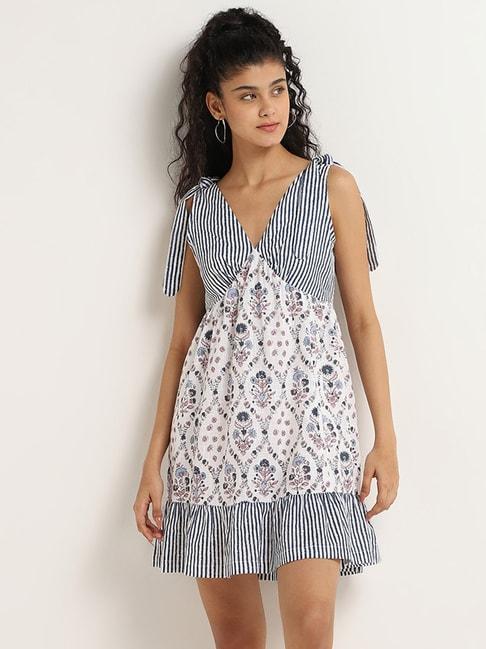 bombay paisley by westside white printed tie-shoulder tiered dress
