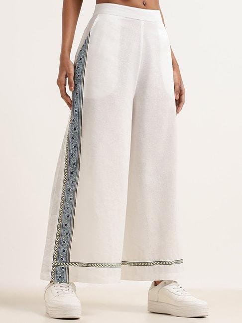 bombay paisley by westside white wide-leg printed pants