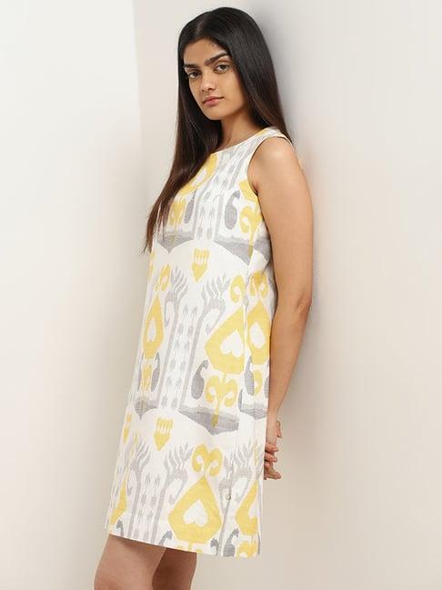 bombay paisley by westside yellow ikkat printed dress