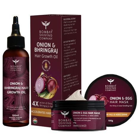 bombay shaving company onion & egg hair mask and onion hair oil combo for men & women (set of 2)