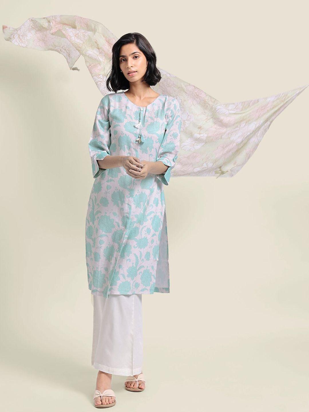 bombay bloom floral printed linen kurta with trousers