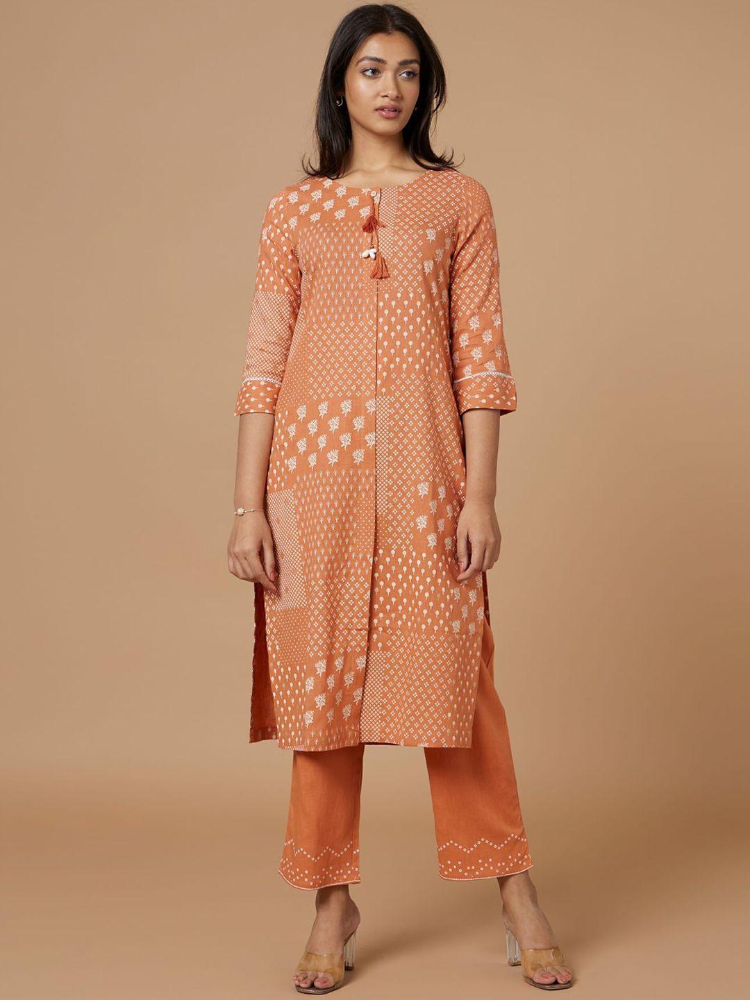 bombay bloom floral printed straight linen kurta with trousers