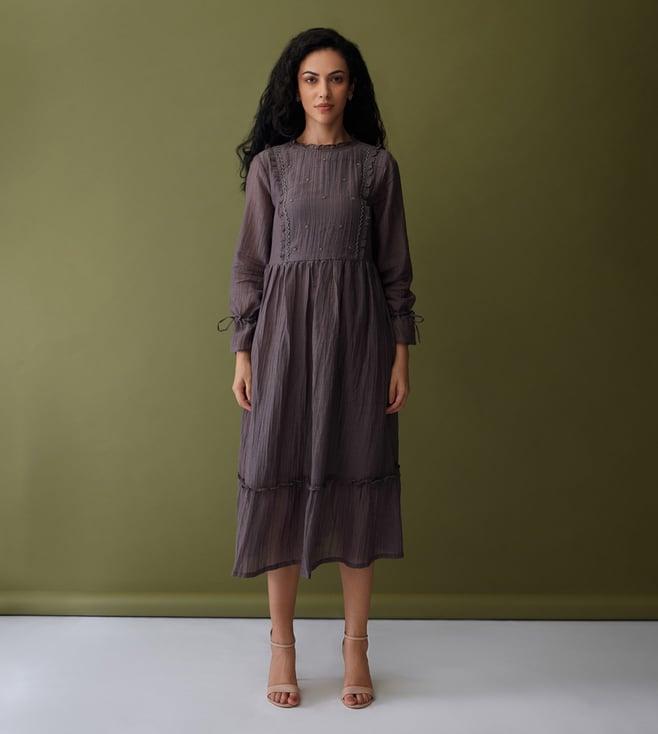 bombay bloom grey cupro crinkle dress