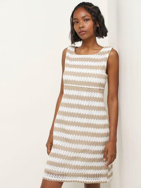 bombay paisley by westside beige chevron knit-textured straight dress