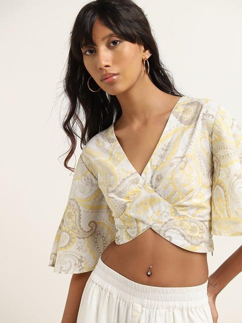 bombay paisley by westside beige paisley cropped blouse