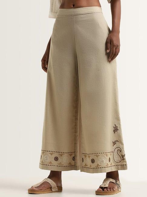 bombay paisley by westside beige paisley design mid rise pants