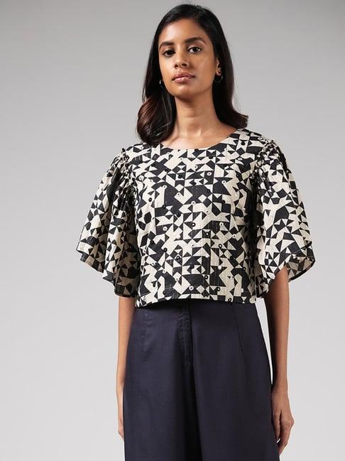 bombay paisley by westside black mirror embroidered top