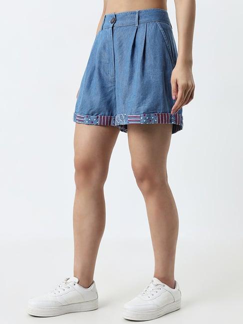 bombay paisley by westside blue embroidered high-rise shorts