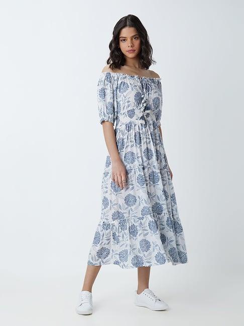 bombay paisley by westside blue floral tiered dress