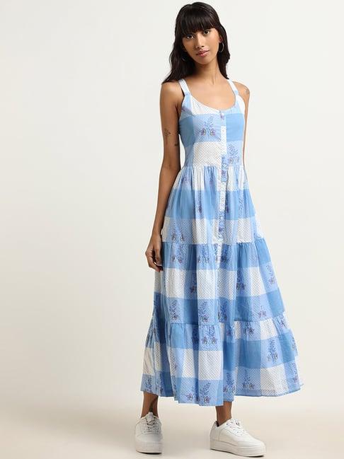 bombay paisley by westside blue tiered maxi dress