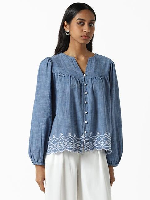 bombay paisley by westside embroidered blue denim top