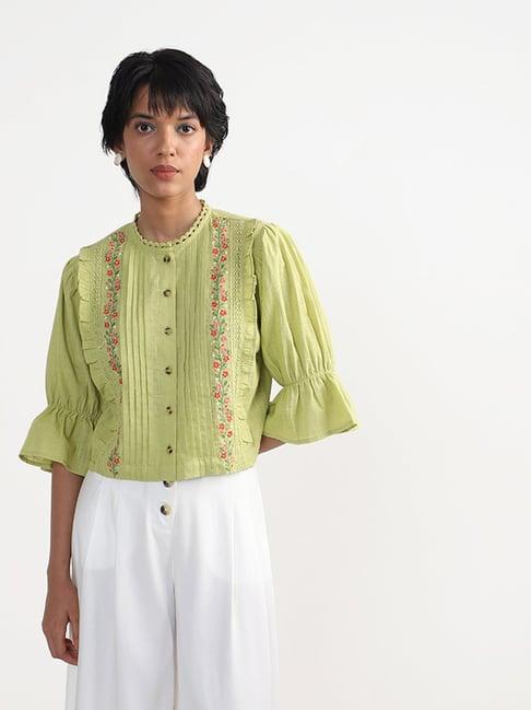 bombay paisley by westside embroidered green top