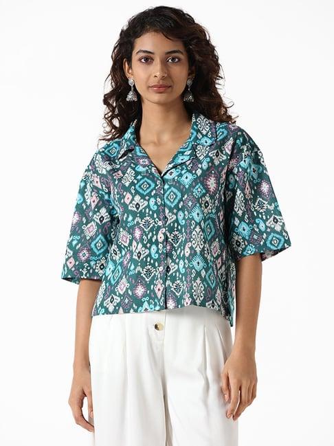 bombay paisley by westside emerald green multicolor printed shirt