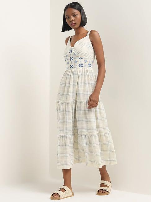 bombay paisley by westside ivory checkered design tiered cotton dress