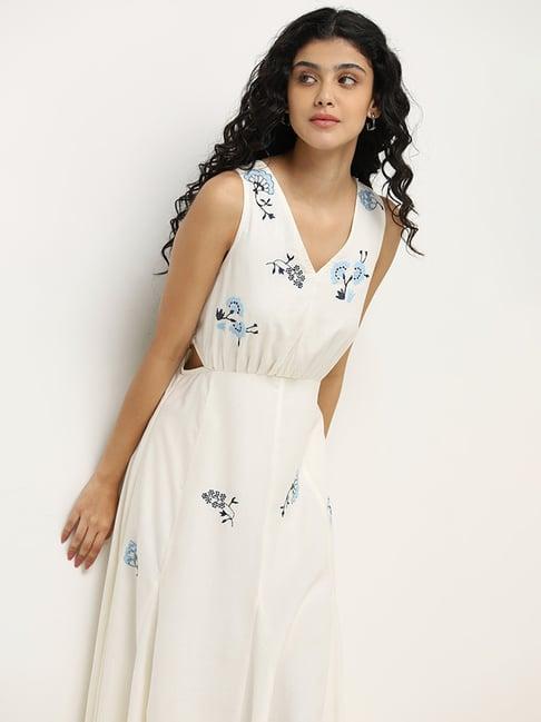 bombay paisley by westside ivory embroidered cut-out a-line dress