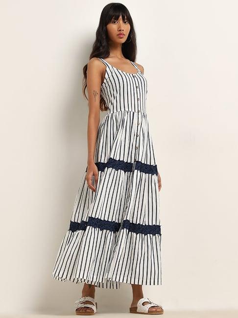 bombay paisley by westside ivory stripe patterned tiered cotton dress