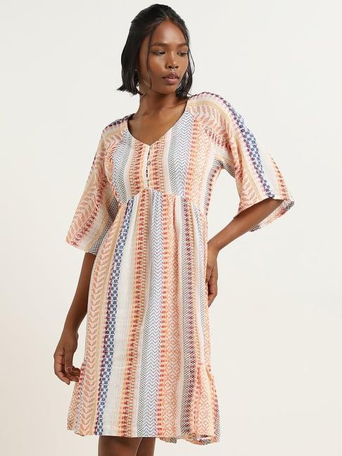 bombay paisley by westside multicolour aztec print cotton tiered dress