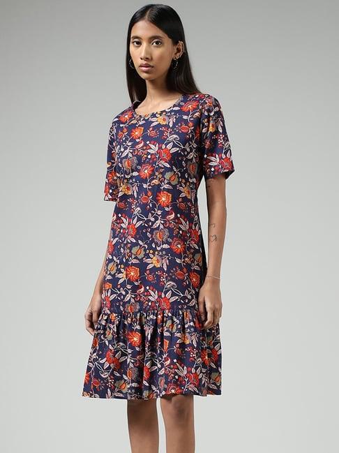 bombay paisley by westside navy floral printed tiered dress