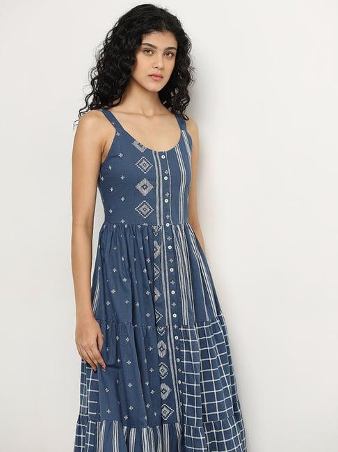 bombay paisley by westside navy printed tiered cotton dress