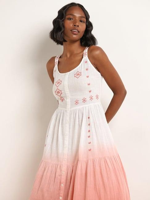 bombay paisley by westside peach embroidered tiered dress