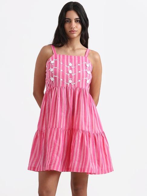 bombay paisley by westside pink stripped embroidered dress