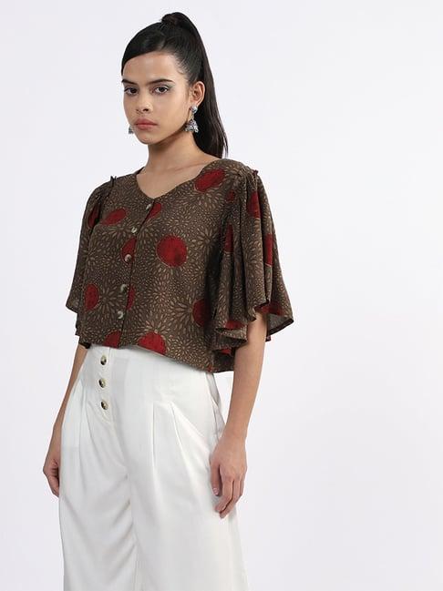 bombay paisley by westside printed brown crop top