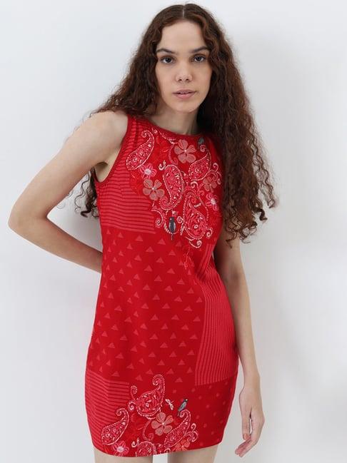 bombay paisley by westside red paisley printed a-line cotton dress